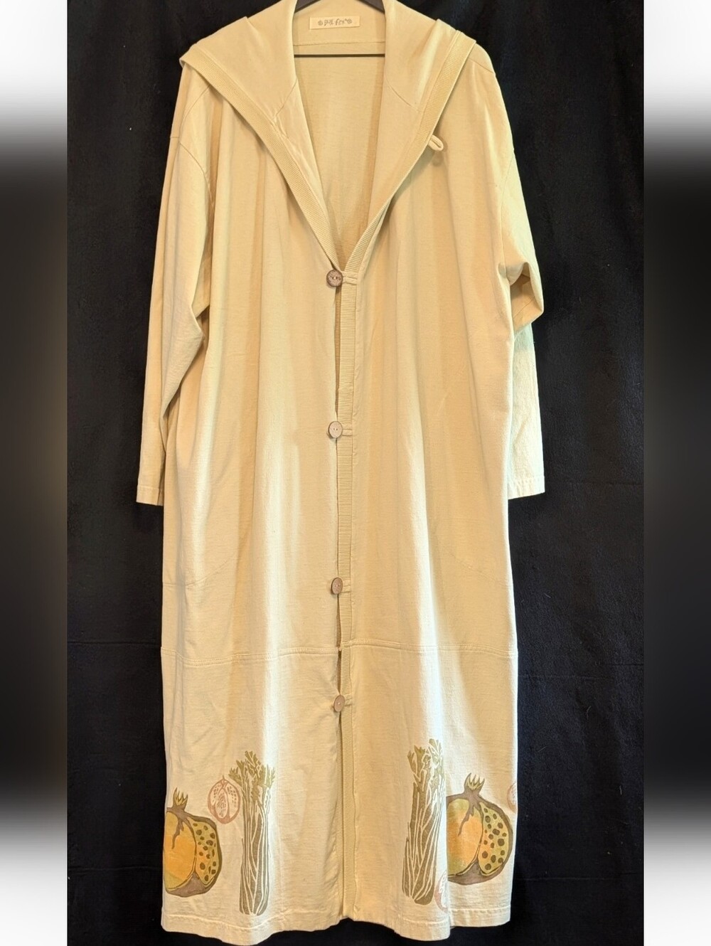 Blue Fish Hand Painted NEW Hooded Duster Coat OS Organic Cotton Lagenlook USA